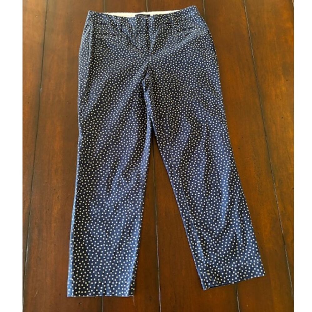 Lands’ End Fit 2 Cropped Pants Size 4 Blue White Polka‎ Dot Stretch Cotton